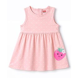 Babyhug Knit Half Sleeves Shrug With Strawberry Printed Frock - Pink