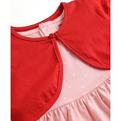 Babyhug Knit Half Sleeves Shrug With Strawberry Printed Frock - Pink