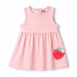Babyhug Knit Half Sleeves Shrug With Strawberry Printed Frock - Pink