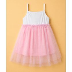 Babyhug Cotton Knit Frock with Full Sleeves Jacket Text Print - Pink