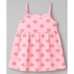 Babyhug Cotton Knit Half Sleeves Heart Printed Frock with Shrug - Pink