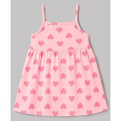 Babyhug Cotton Knit Half Sleeves Heart Printed Frock with Shrug - Pink