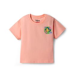Babyhug Disney Single Jersey Knit Half Sleeve T-Shirt & Shorts With Disney Princess Front And Back Graphic - Pink & Lavender