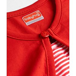 Babyhug Single Jersey Knit Full Sleeves Striped Frock with Shrug - Red