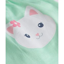 Babyhug Single Jersey Knit Half Sleeves Cat Printed Frock With Shrug - Green