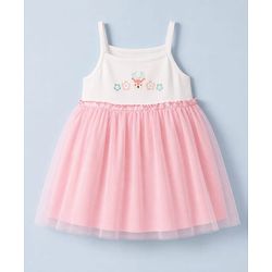 Babyhug Cotton Knit Half Sleeves Frock with Shrug & Deer Floral Print - Pink