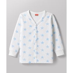 Babyhug Knit Full Sleeves Front Open Thermal Inner Wear Set with Star Print - White