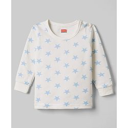 Babyhug Knit Full Sleeves Star Printed Thermal Wear Set with Vest - Off White