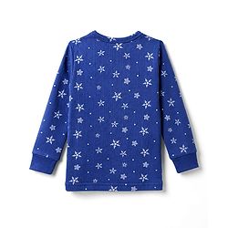 Babyhug Knit Full Sleeves Front Open Snow Flakes Printed Co-Ords Thermal Inner Wear Set - Blue