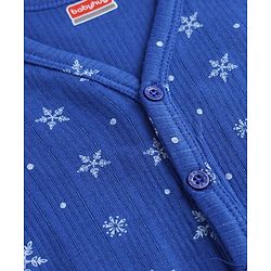 Babyhug Knit Full Sleeves Front Open Snow Flakes Printed Co-Ords Thermal Inner Wear Set - Blue