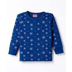 Babyhug Knit Full Sleeves Snowflakes Printed Thermal Pullover Vest & Leggings - Blue