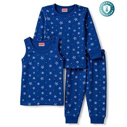 Babyhug Knit Full Sleeves Snowflakes Printed Thermal Pullover Vest & Leggings - Blue
