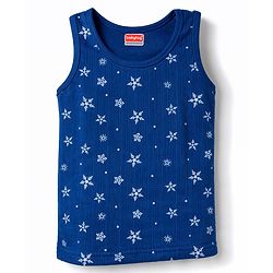 Babyhug Knit Full Sleeves Snowflakes Printed Thermal Pullover Vest & Leggings - Blue