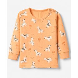 Babyhug Cotton Knit Full Sleeves Round neck Thermal Inner Wear With Zebra Print - Orange