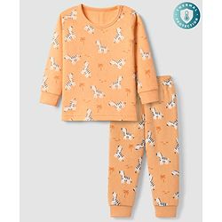 Babyhug Cotton Knit Full Sleeves Round neck Thermal Inner Wear With Zebra Print - Orange