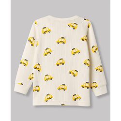 Babyhug Knit Full Sleeves Car Printed Thermal Wear Set - Off Whte