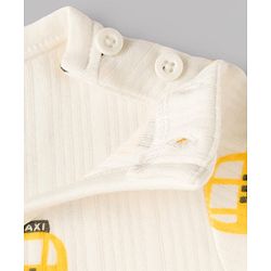 Babyhug Knit Full Sleeves Car Printed Thermal Wear Set - Off Whte