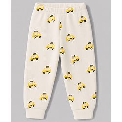 Babyhug Knit Full Sleeves Car Printed Thermal Wear Set - Off Whte