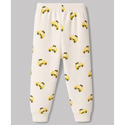 Babyhug Knit Full Sleeves Car Printed Thermal Wear Set - Off Whte