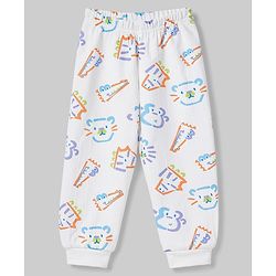 Babyhug Knit Full Sleeves Animal Printed Thermal Wear Set - OffWhite