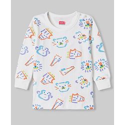 Babyhug Knit Full Sleeves Animal Printed Thermal Wear Set - OffWhite