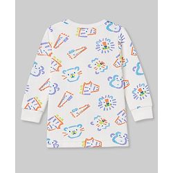 Babyhug Knit Full Sleeves Animal Printed Thermal Wear Set - OffWhite