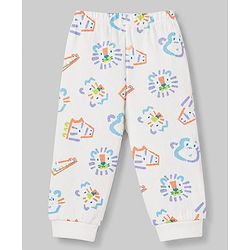 Babyhug Knit Full Sleeves Animal Printed Thermal Wear Set - OffWhite