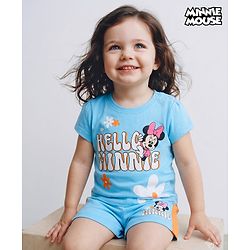Babyhug Disney Single Jersey Knit Half sleeves T-Shirt & Shots Set with Minnie Mouse Graphics -  Blue