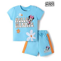 Babyhug Disney Single Jersey Knit Half sleeves T-Shirt & Shots Set with Minnie Mouse Graphics -  Blue
