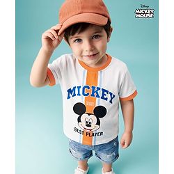 Babyhug Disney 100% Cotton Knit Half Sleeves T-Shirt With Mickey Mouse Graphic - White