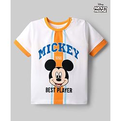 Babyhug Disney 100% Cotton Knit Half Sleeves T-Shirt With Mickey Mouse Graphic - White