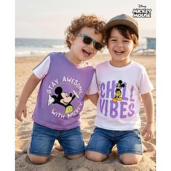Babyhug Disney Single Jersey Knit T-Shirts with Half Sleeves and Mickey Mouse Print Pack of 2  - White