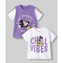 Babyhug Disney Single Jersey Knit T-Shirts with Half Sleeves and Mickey Mouse Print Pack of 2  - White