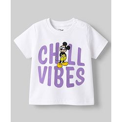 Babyhug Disney Single Jersey Knit T-Shirts with Half Sleeves and Mickey Mouse Print Pack of 2  - White