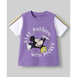 Babyhug Disney Single Jersey Knit T-Shirts with Half Sleeves and Mickey Mouse Print Pack of 2  - White