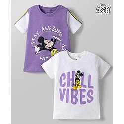 Babyhug Disney Single Jersey Knit T-Shirts with Half Sleeves and Mickey Mouse Print Pack of 2  - White