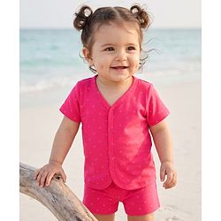 Babyhug 100% Cotton Single Jersey Knit Half Sleeves Printed Co-Ords T-Shirt & Shorts Set - Pink