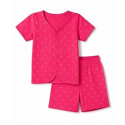 Babyhug 100% Cotton Single Jersey Knit Half Sleeves Printed Co-Ords T-Shirt & Shorts Set - Pink