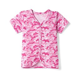 Babyhug 100% Cotton Single Jersey Knit Half Sleeves Co-Ords Camouflage Printed Top & Shorts Set - Pink