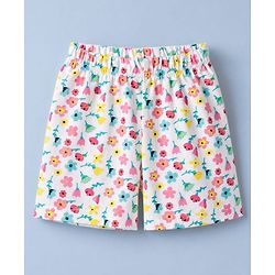 Babyhug 100% Cotton Single Jersey Knit Half Sleeves Co-Ords Floral Printed Top & Shorts Set - White