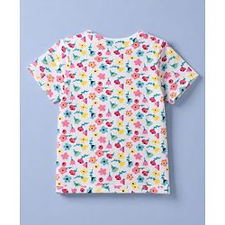Babyhug 100% Cotton Single Jersey Knit Half Sleeves Co-Ords Floral Printed Top & Shorts Set - White