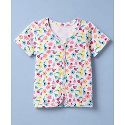 Babyhug 100% Cotton Single Jersey Knit Half Sleeves Co-Ords Floral Printed Top & Shorts Set - White