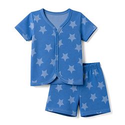 Babyhug 100% Cotton Single Jersey Knit Half Sleeves Co-Ords Star Printed Top & Shorts Set - Blue