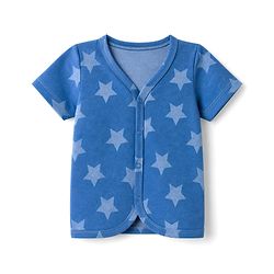 Babyhug 100% Cotton Single Jersey Knit Half Sleeves Co-Ords Star Printed Top & Shorts Set - Blue