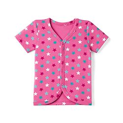 Babyhug 100% Cotton Single Jersey Knit Half Sleeves Co-Ords Star Printed Top & Shorts Set - Pink