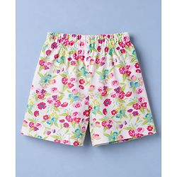 Babyhug 100% Cotton Single Jersey Knit Half Sleeves Floral Printed Co-Ords T-Shirt & Shorts Set - White