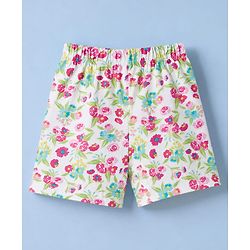Babyhug 100% Cotton Single Jersey Knit Half Sleeves Floral Printed Co-Ords T-Shirt & Shorts Set - White