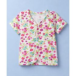 Babyhug 100% Cotton Single Jersey Knit Half Sleeves Floral Printed Co-Ords T-Shirt & Shorts Set - White