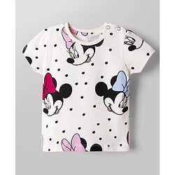 Babyhug Disney 100% Cotton Knit Half Sleeves Co-Ords T-Shirt & Shorts Night Suit With Minnie Mouse Graphic - White