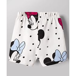 Babyhug Disney 100% Cotton Knit Half Sleeves Co-Ords T-Shirt & Shorts Night Suit With Minnie Mouse Graphic - White